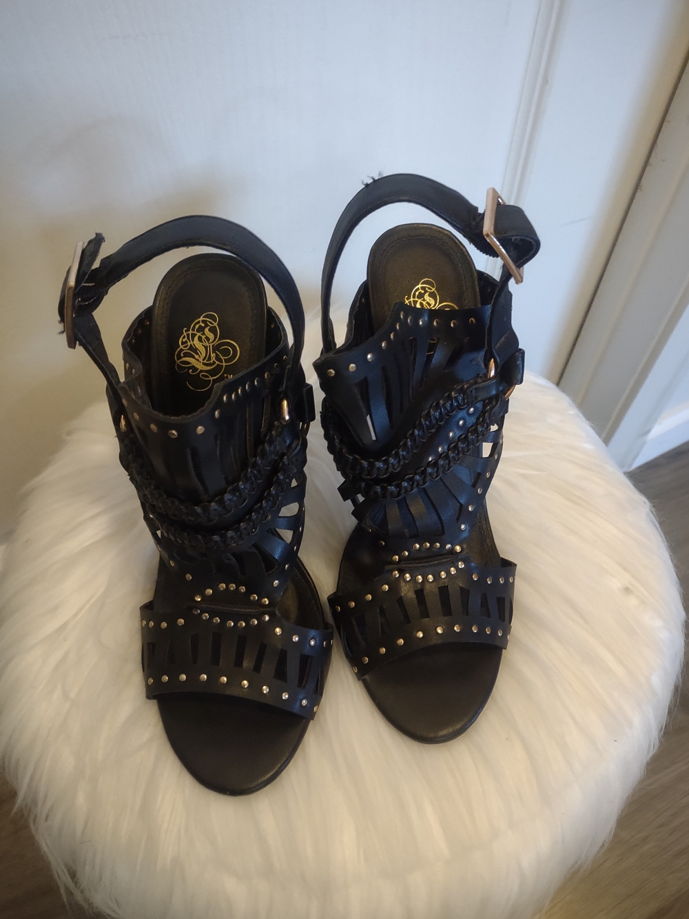 Black Studded Fringe Women’s Sandals